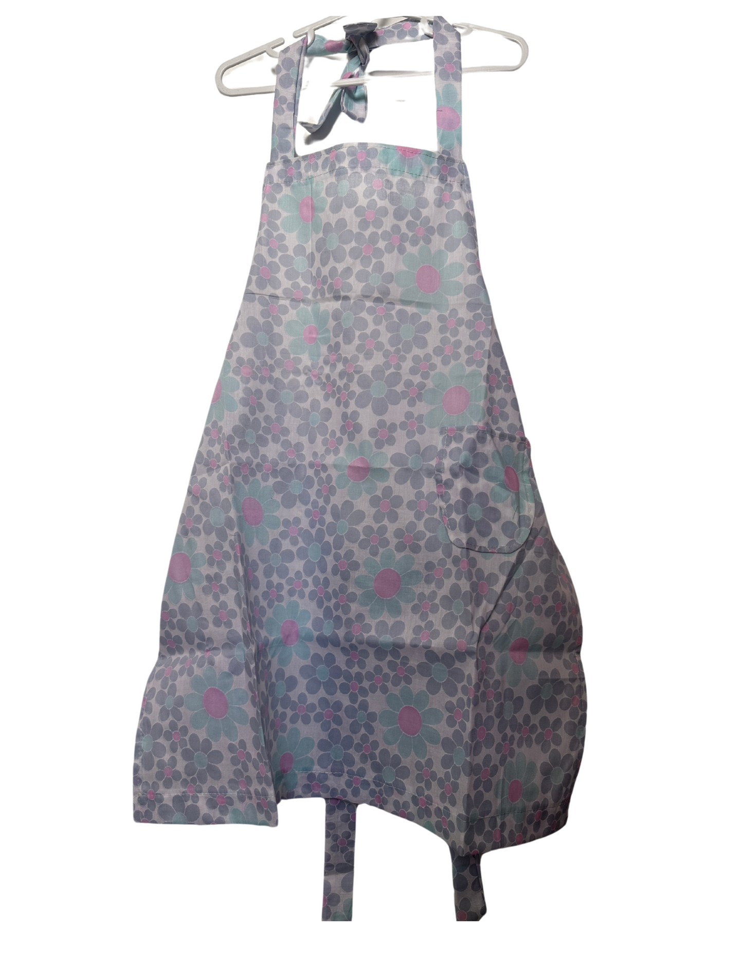 Blue & purple flower apron 7-8 Years