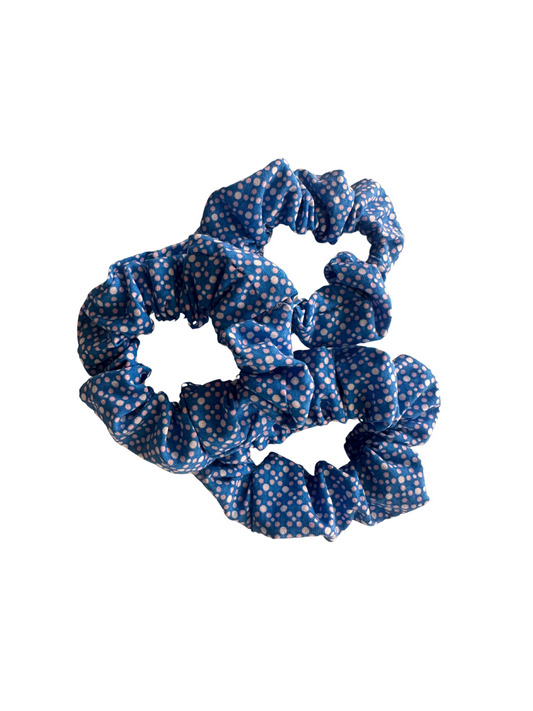 Blue and Pink Polka Dot Scrunchie